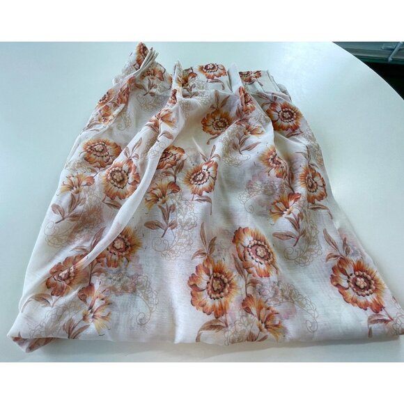 Vintage 60s pleated curtain, sheer orange floral pattern, single panel - Picture 1 of 9